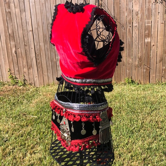 Velvet Belly Dance Vest Bra and Hip Scarf - Picture 7 of 15